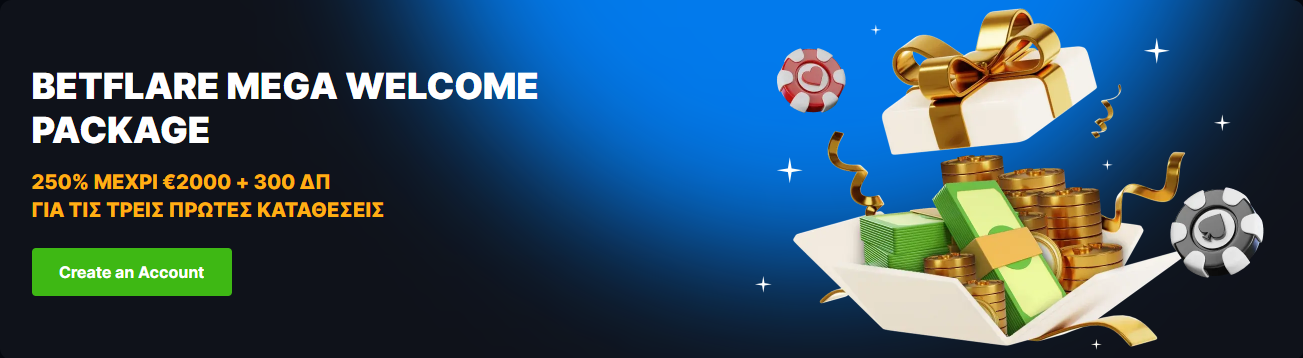 Μπόνους Καλωσορίσματος Betflare Casino - 100% έως και 500€ + 100 free spins